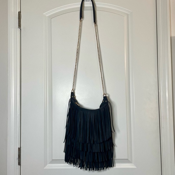Cato Handbags - Cato Black Fringe Crossbody Bag Boho Tassel Faux Leather Festival
